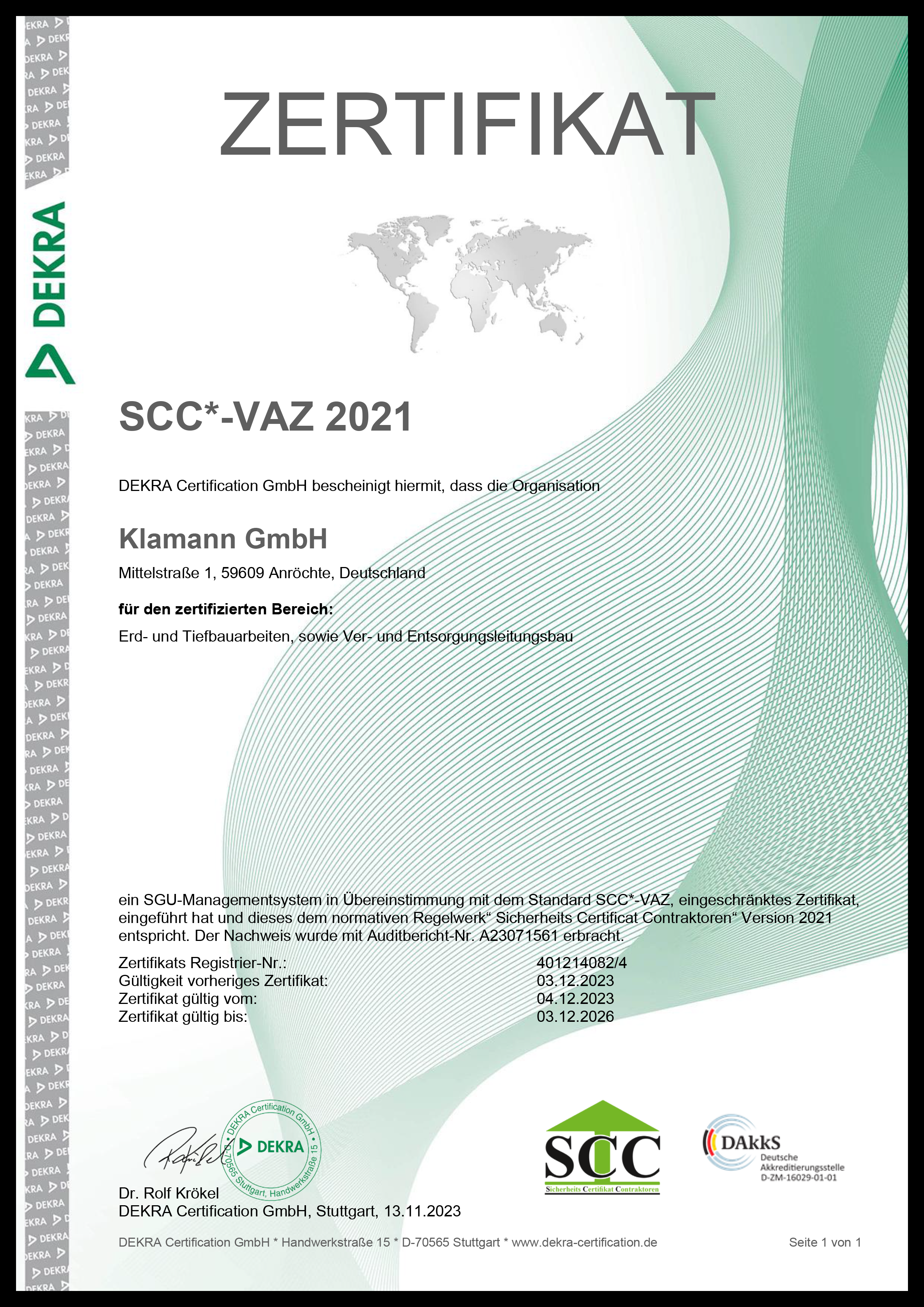 SCC / DEKRA Zertifikat